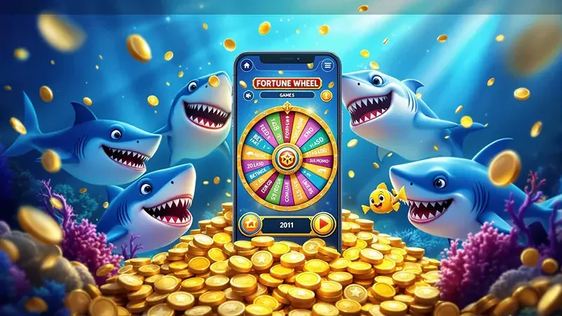 Layar permainan tembak ikan mobile dengan tema laut