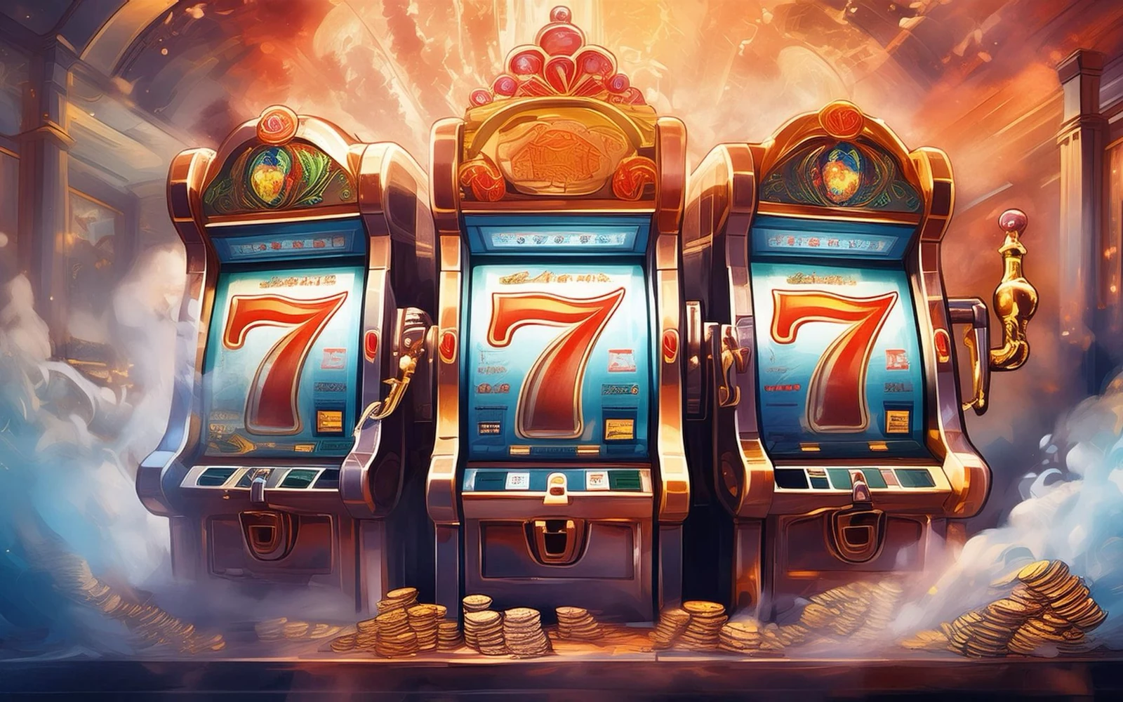 Reel slot digital dengan simbol bonus pada layar permainan